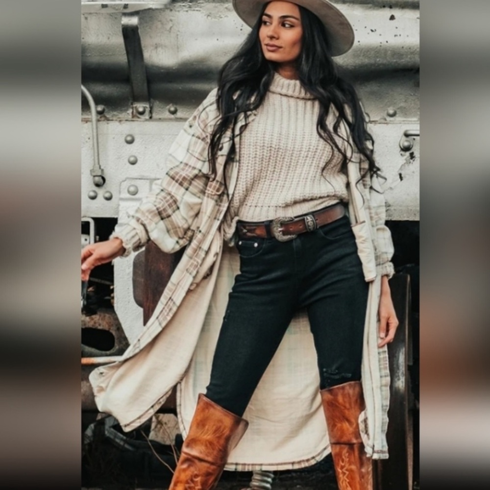 We The Free Plaid Long Ruby Jacket Pistachio Combo free people super soft small - Picture 2 of 8